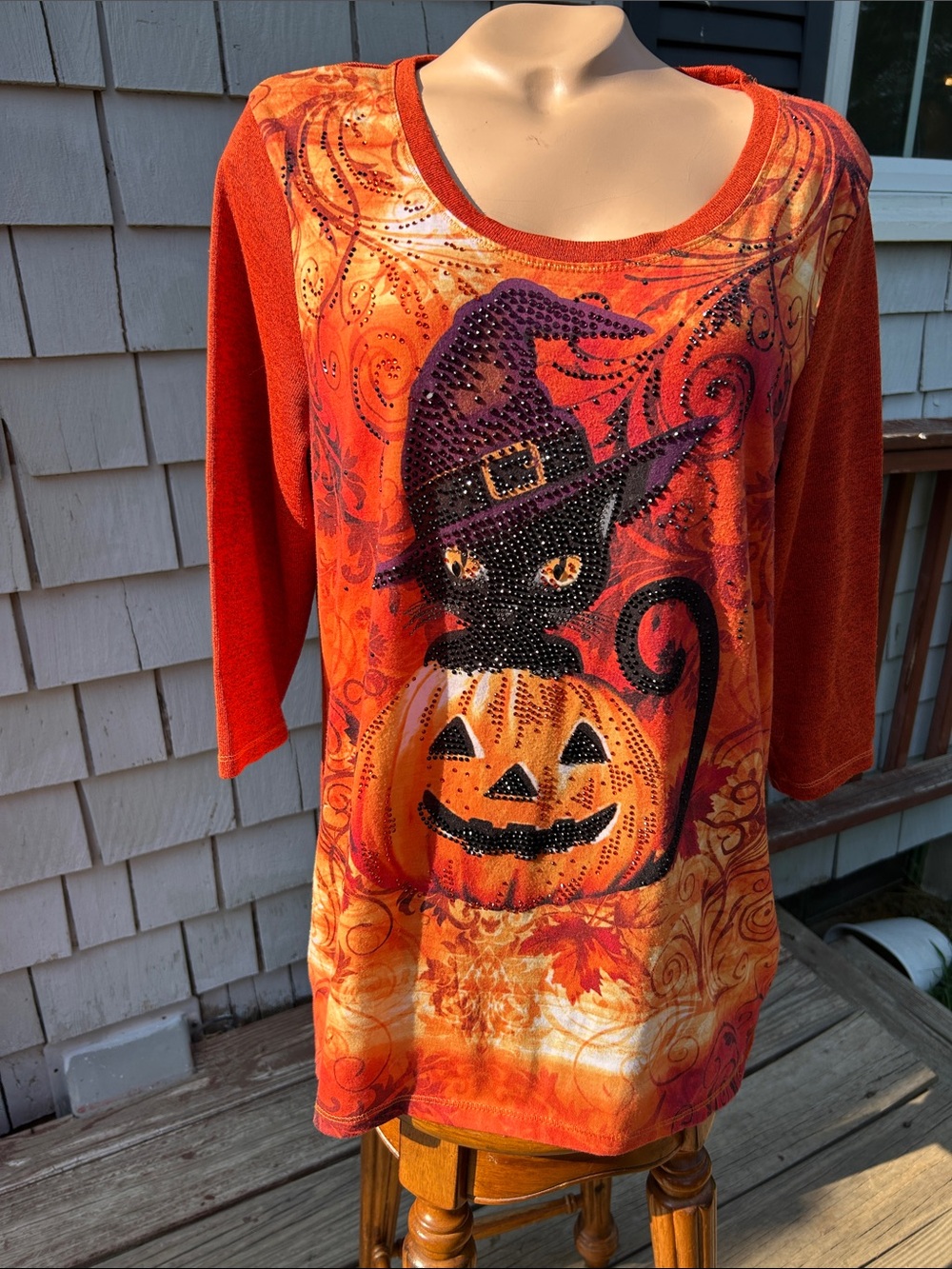 Thomas & Olivia Halloween top - embellished- sparkle- pumpkin- black cat large